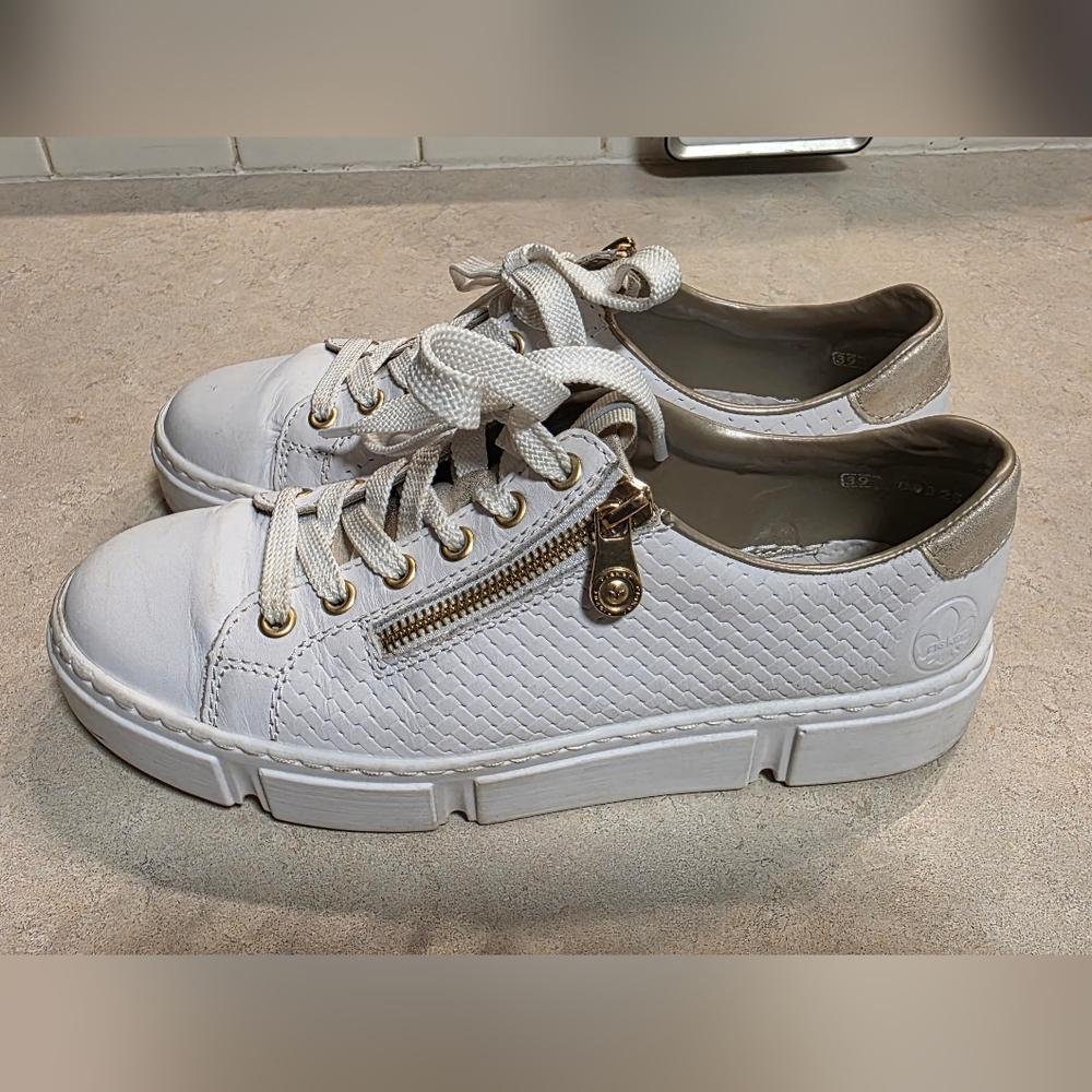 Rieker White Textured Sneakers with Gold Accents - Picture 3 of 8